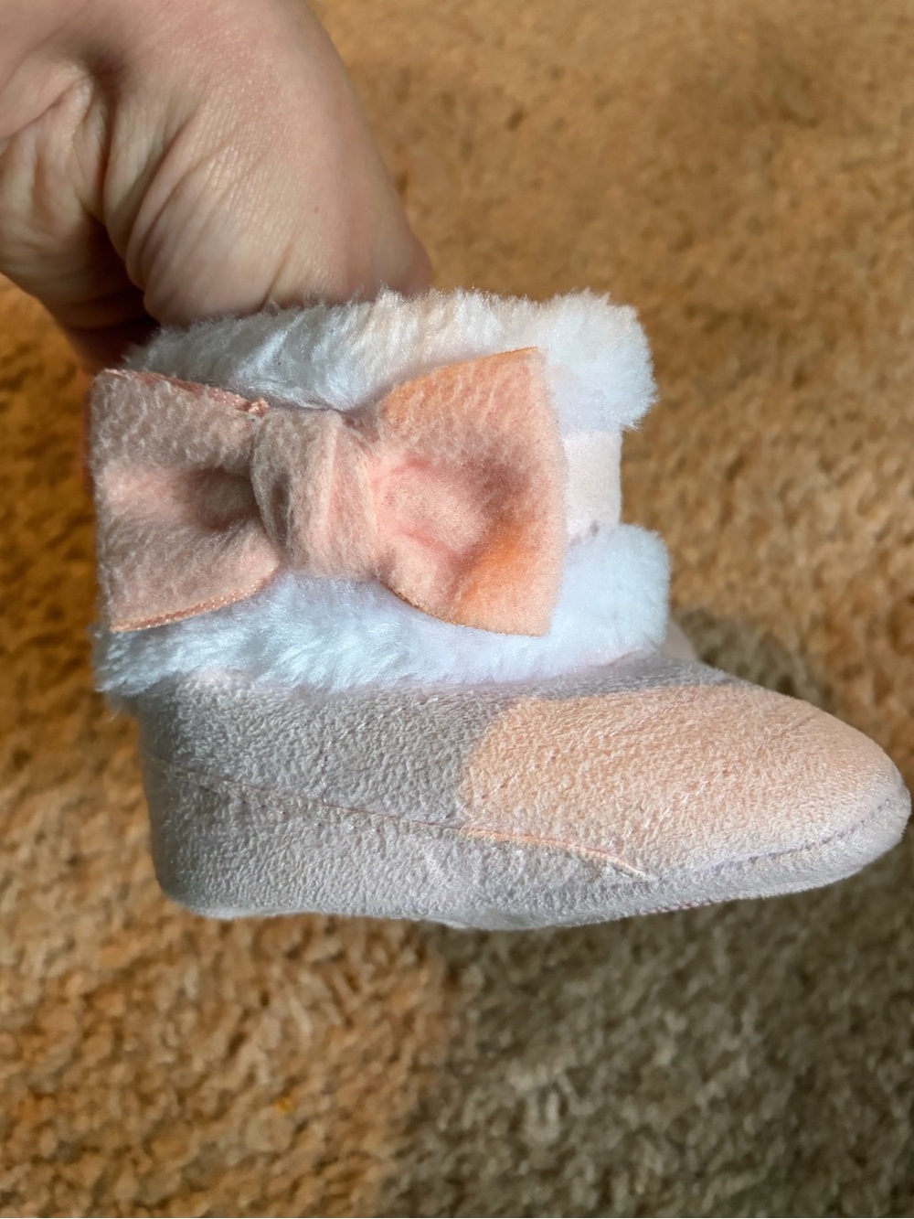 Plush Bow Baby Booties - Soft Pink Faux-Fur Infant Shoes